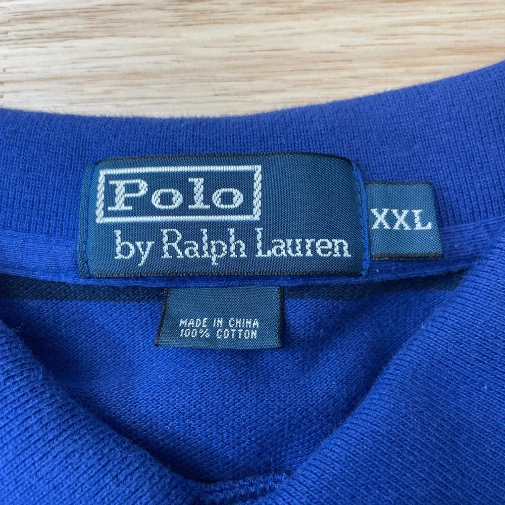 Polo Ralph Lauren XXL Blue Navy Striped Short Sleeve Cotton Pique Polo Shirt‎